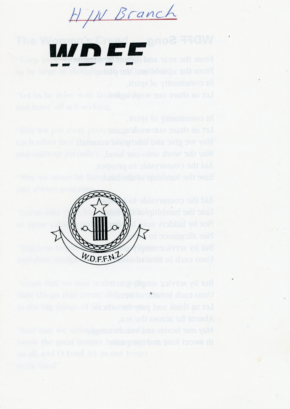 WDFF Song, Creed and Prayer