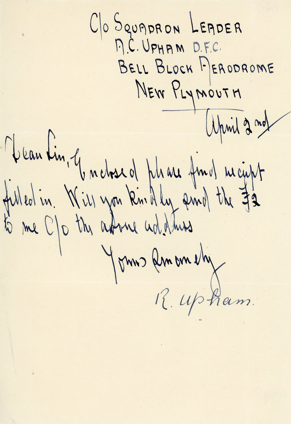 Letter R. Upham