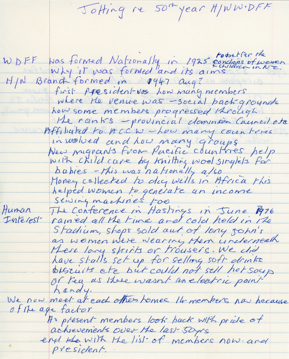 Jotting on 50 years of Havelock North Branch WDFF