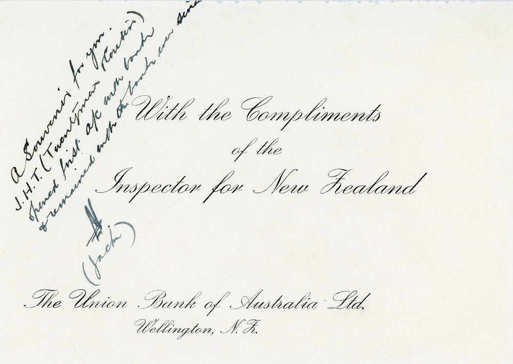With Compliments Card, The Union Bank of Australia