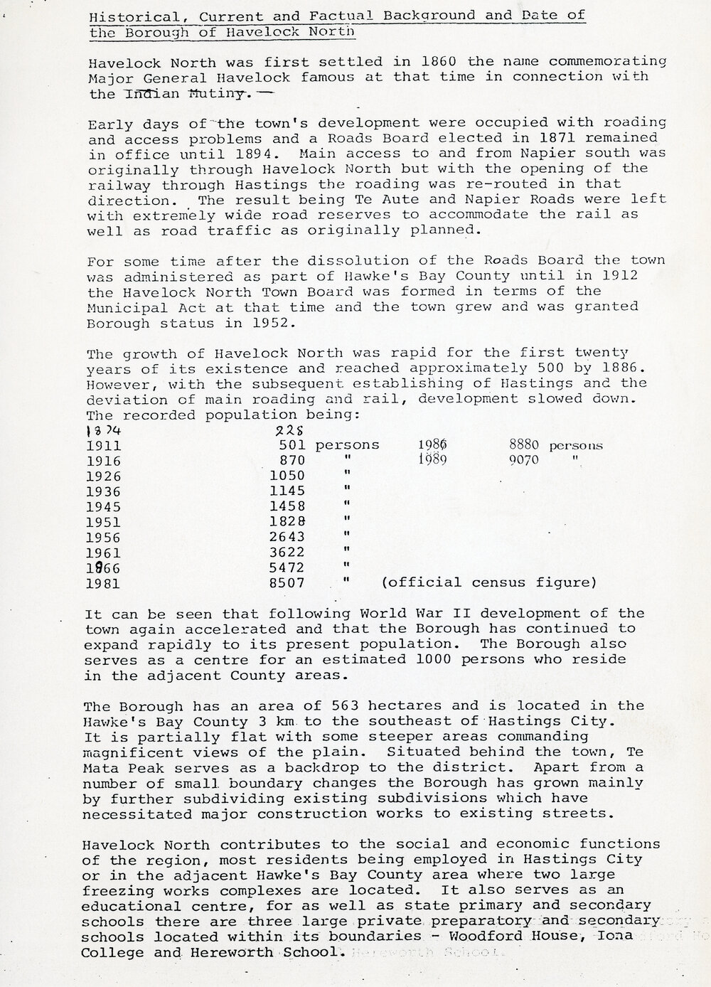 Havelock North Borough History