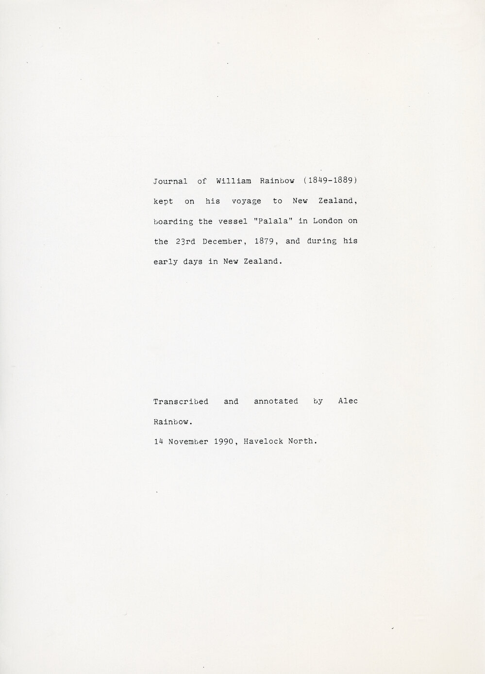 Journal of William Rainbow