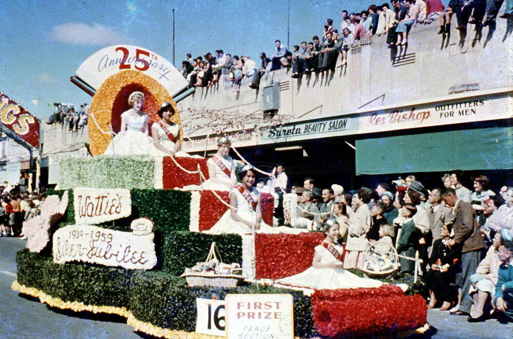 Watties Float - Blossom Festival Parade 1959