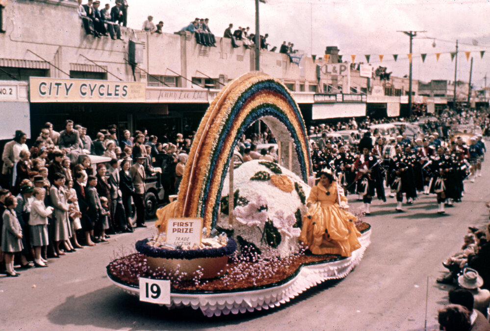 Watties Float - Blossom Festival Parade 1957