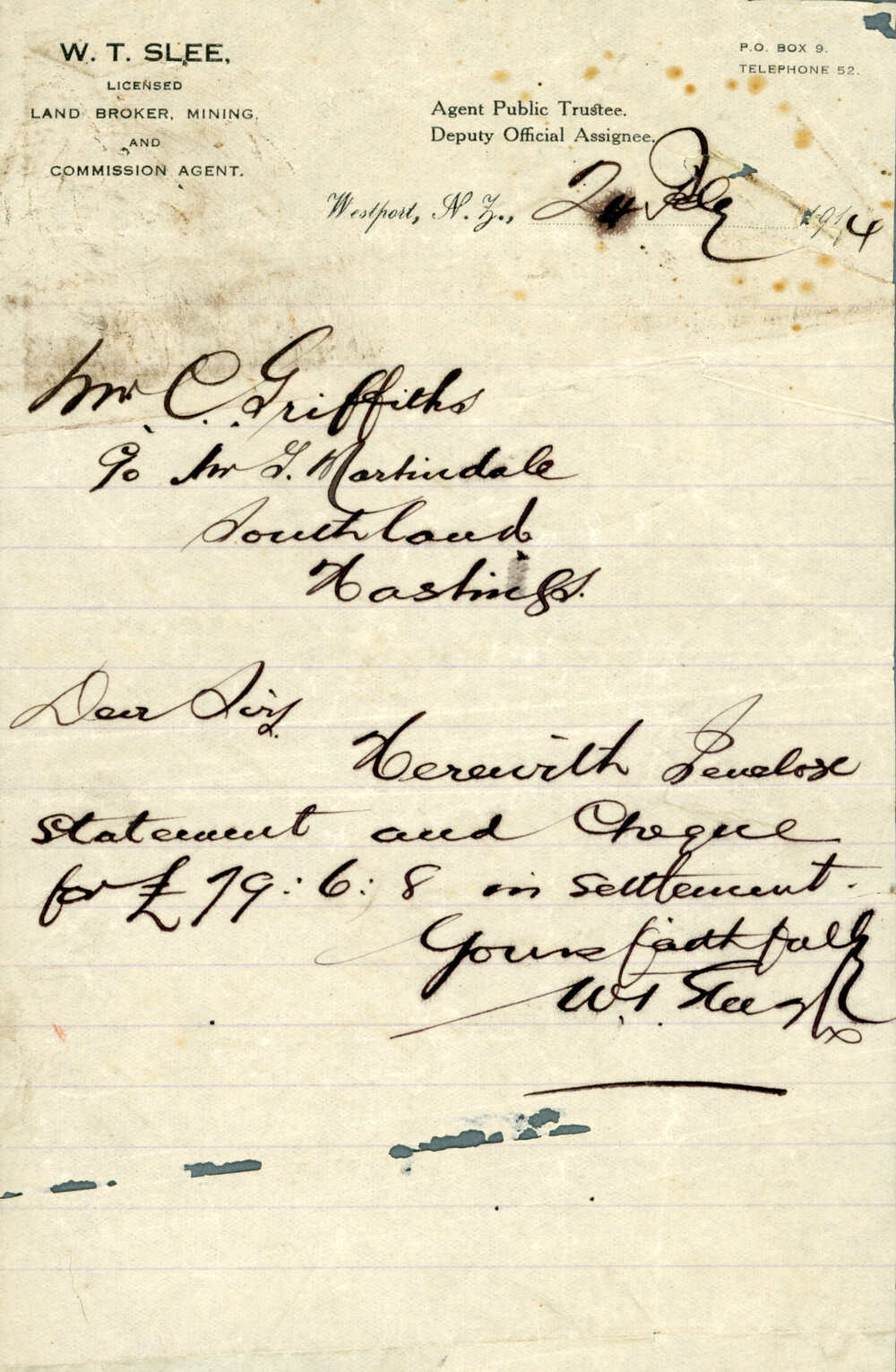 Receipt from W.T. Slee