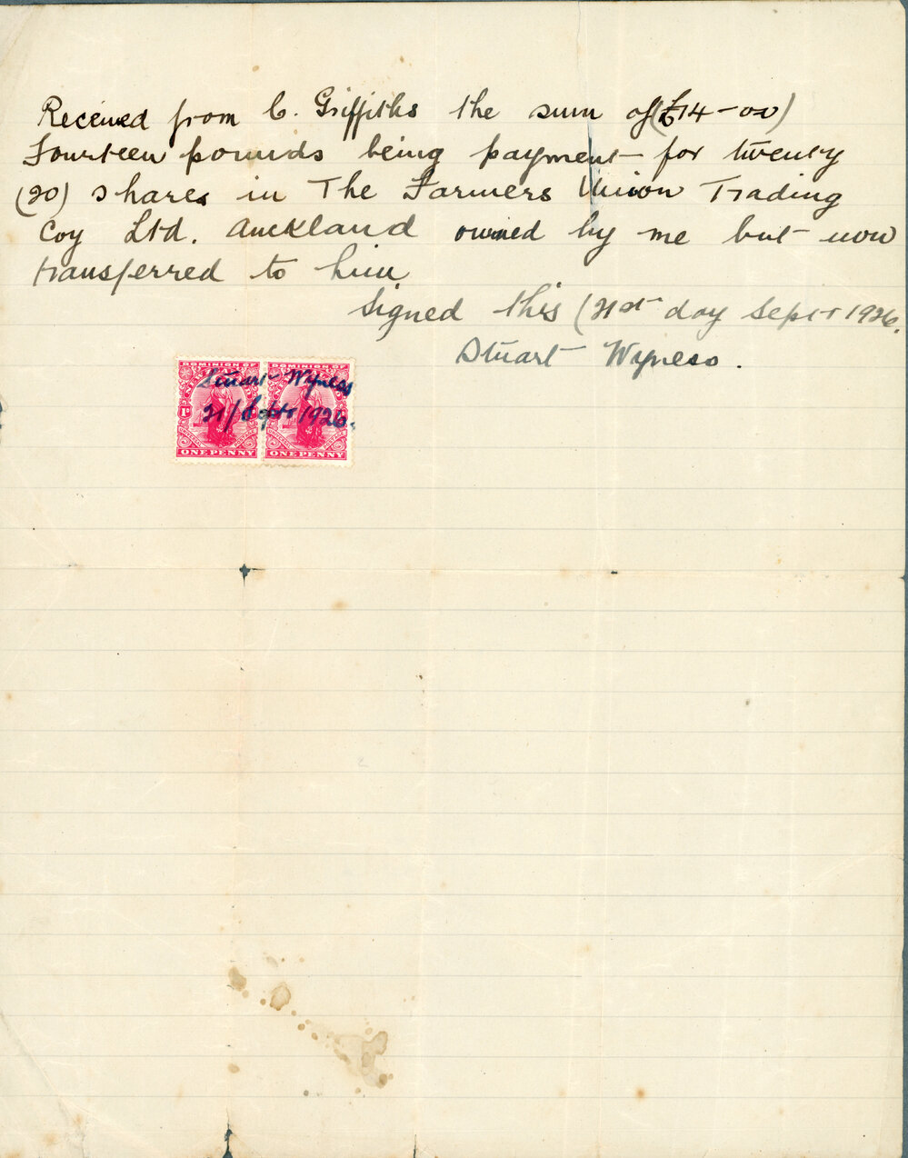 Receipt from Stuart Wipress