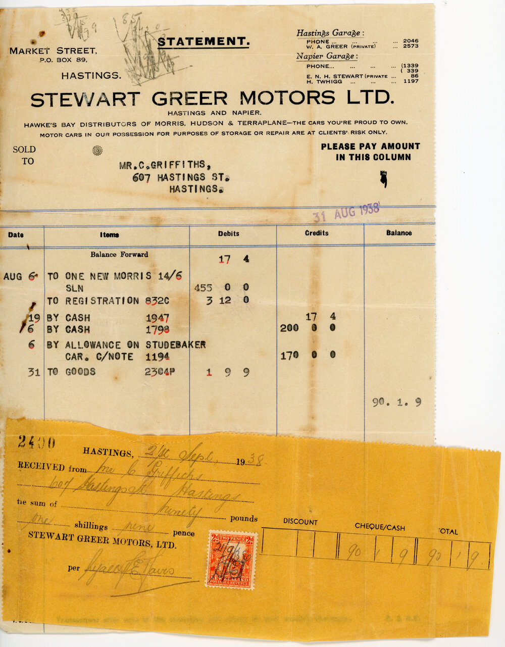 Receipts to Charles Griffiths