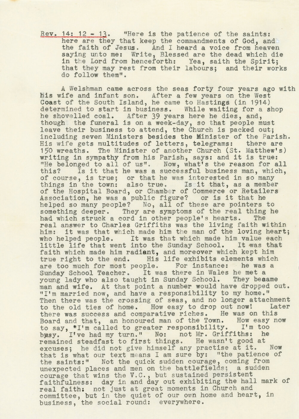 Sermon at Memorial Service for Charles Griffiths