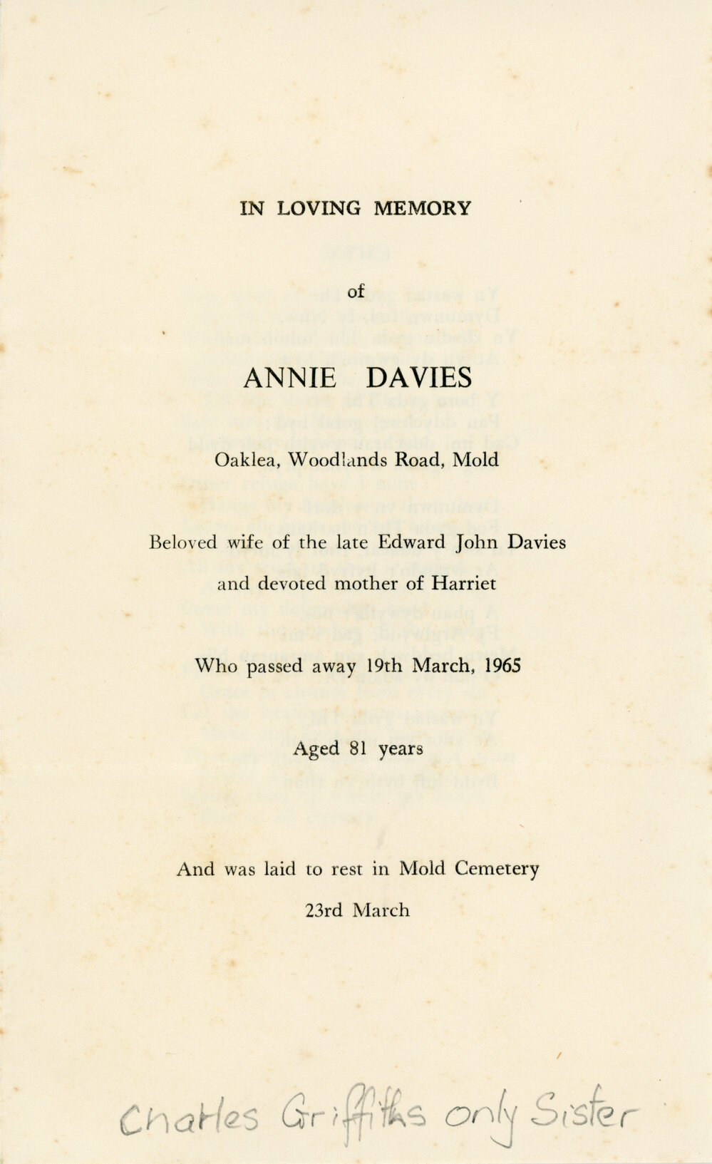 Annie Davies Funeral Service