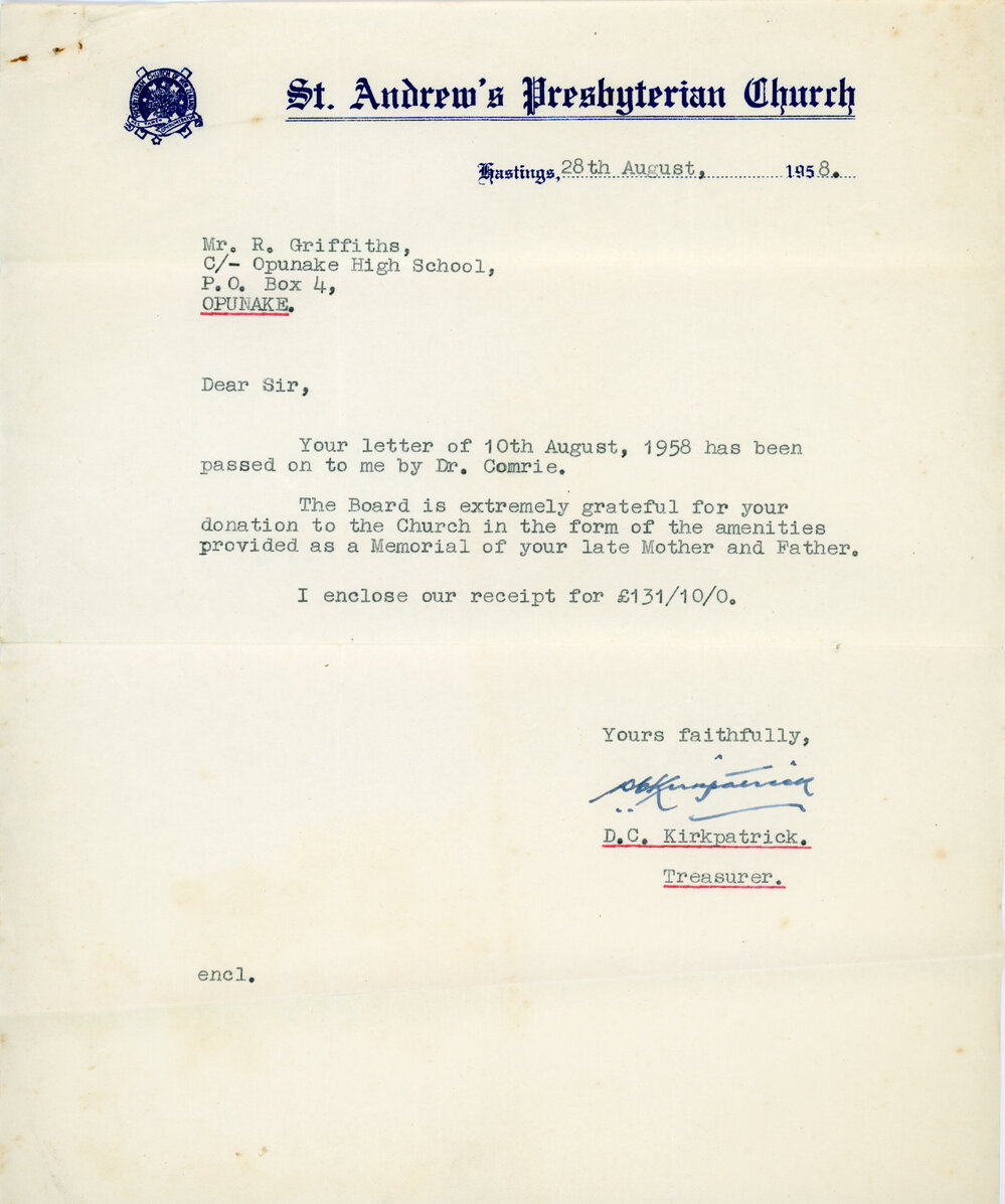 Letter from St Andrews Presbyterian Church