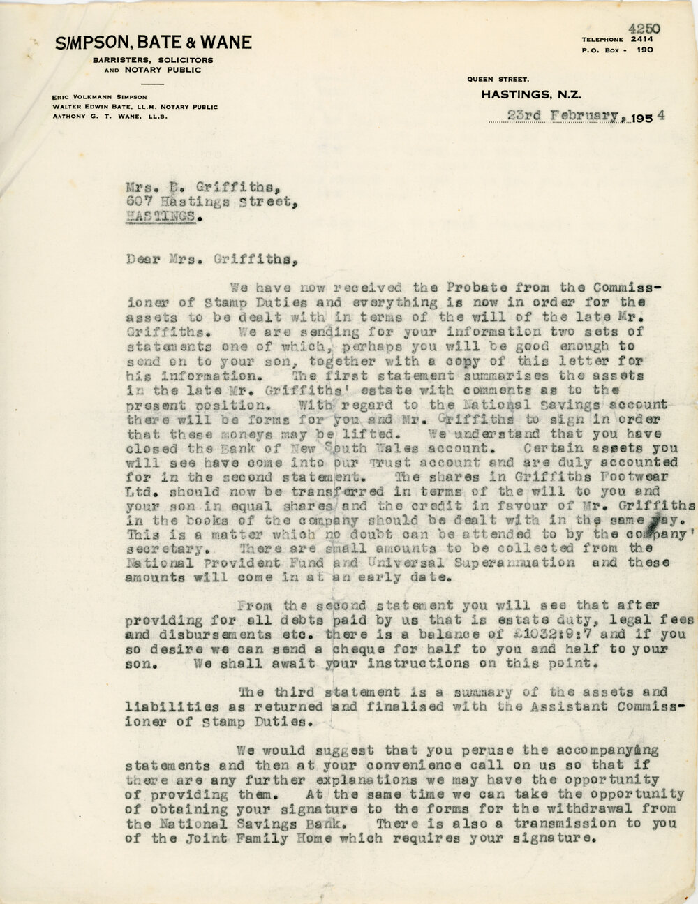 Correspondence to Bessie Griffiths