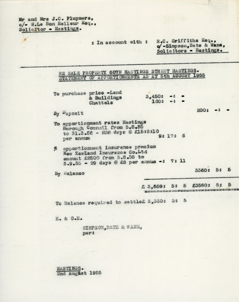 Sale of Griffiths Property