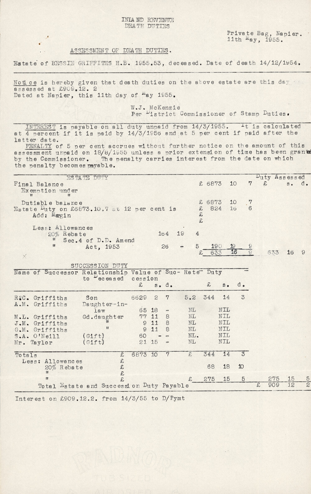 Assessment of Death Duties