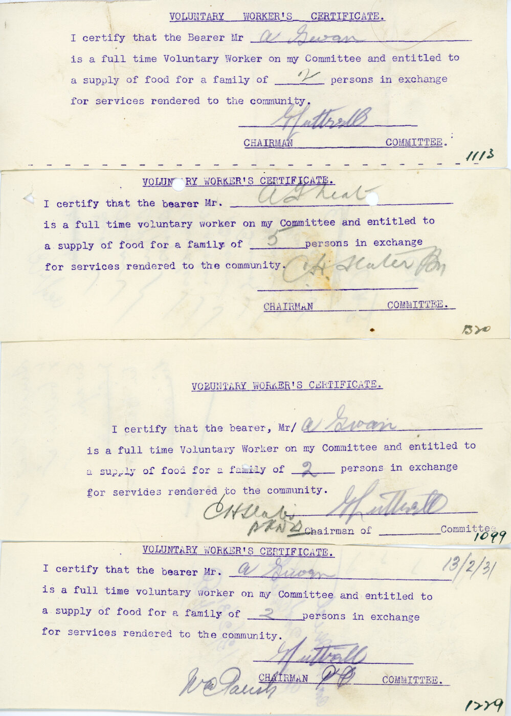 Voluntary Worker's Certificates