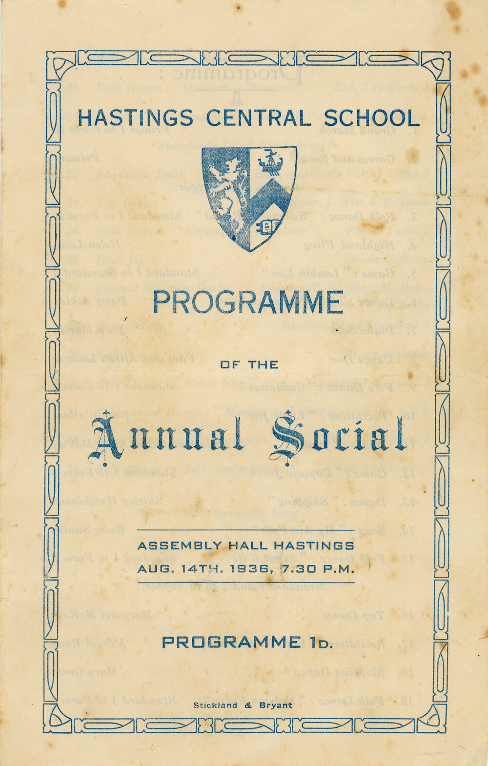 Hastings Central School Programme of the Annual Social