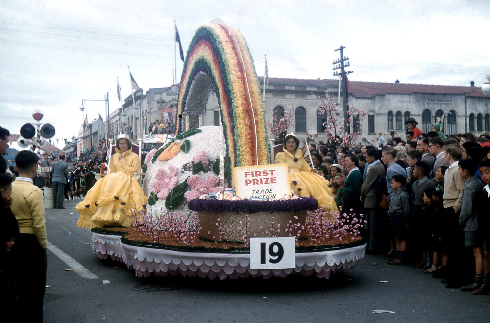 Watties Float - Blossom Festival Parade 1957