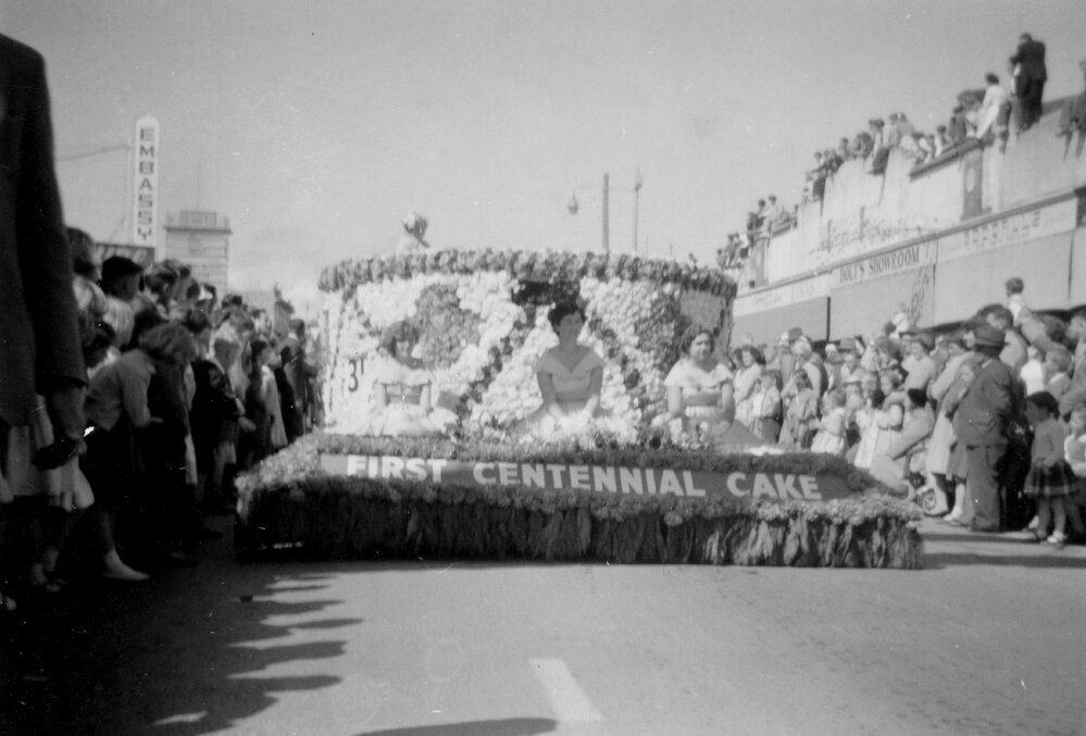 First Centennial Cake Float - Hastings Blossom Festival 1959