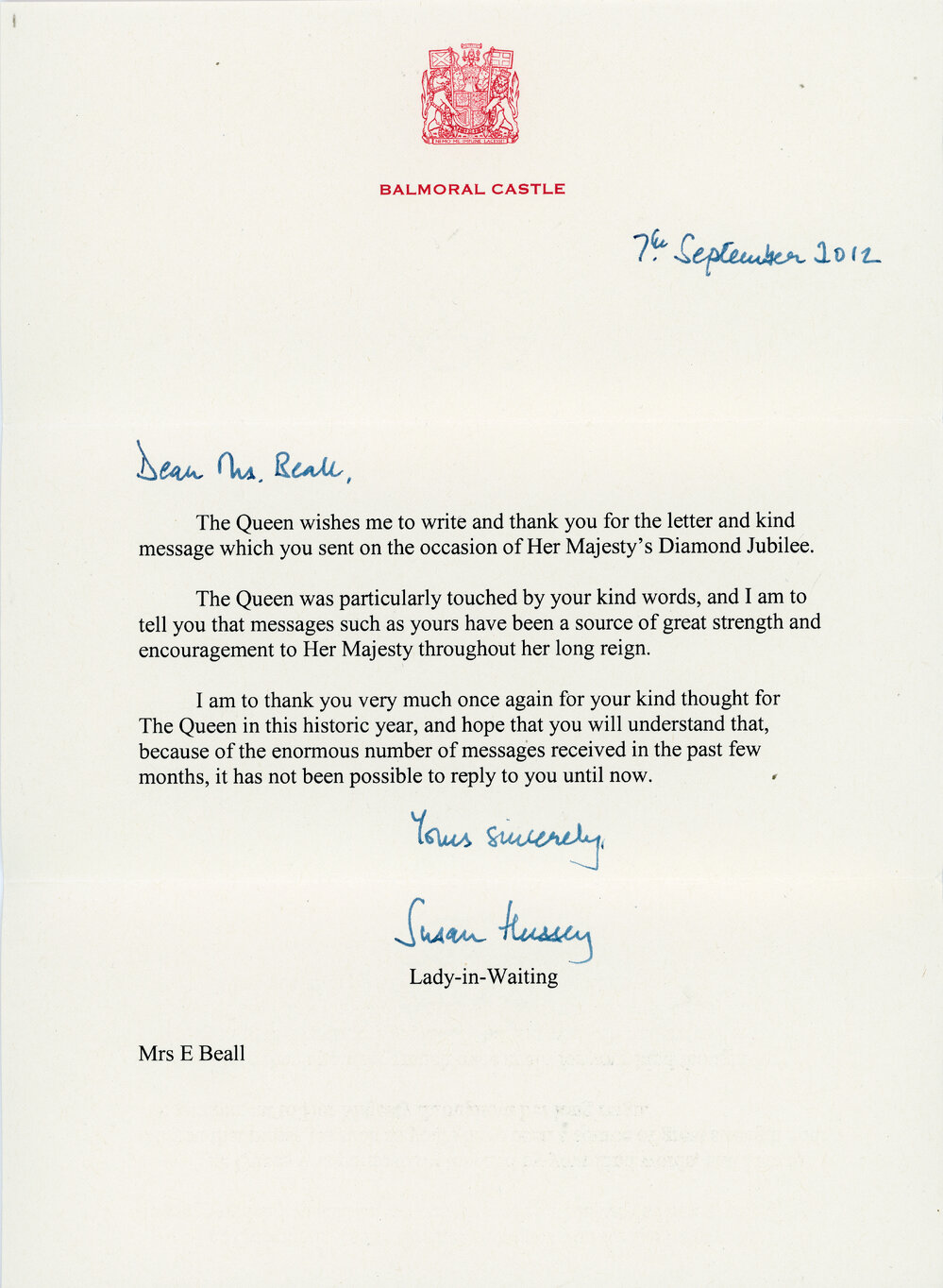 Queen Elizabeth Diamond Jubilee Card and Letter