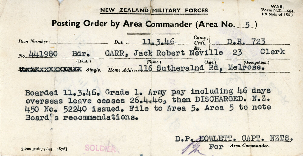 NZ Military Forces Posting Order