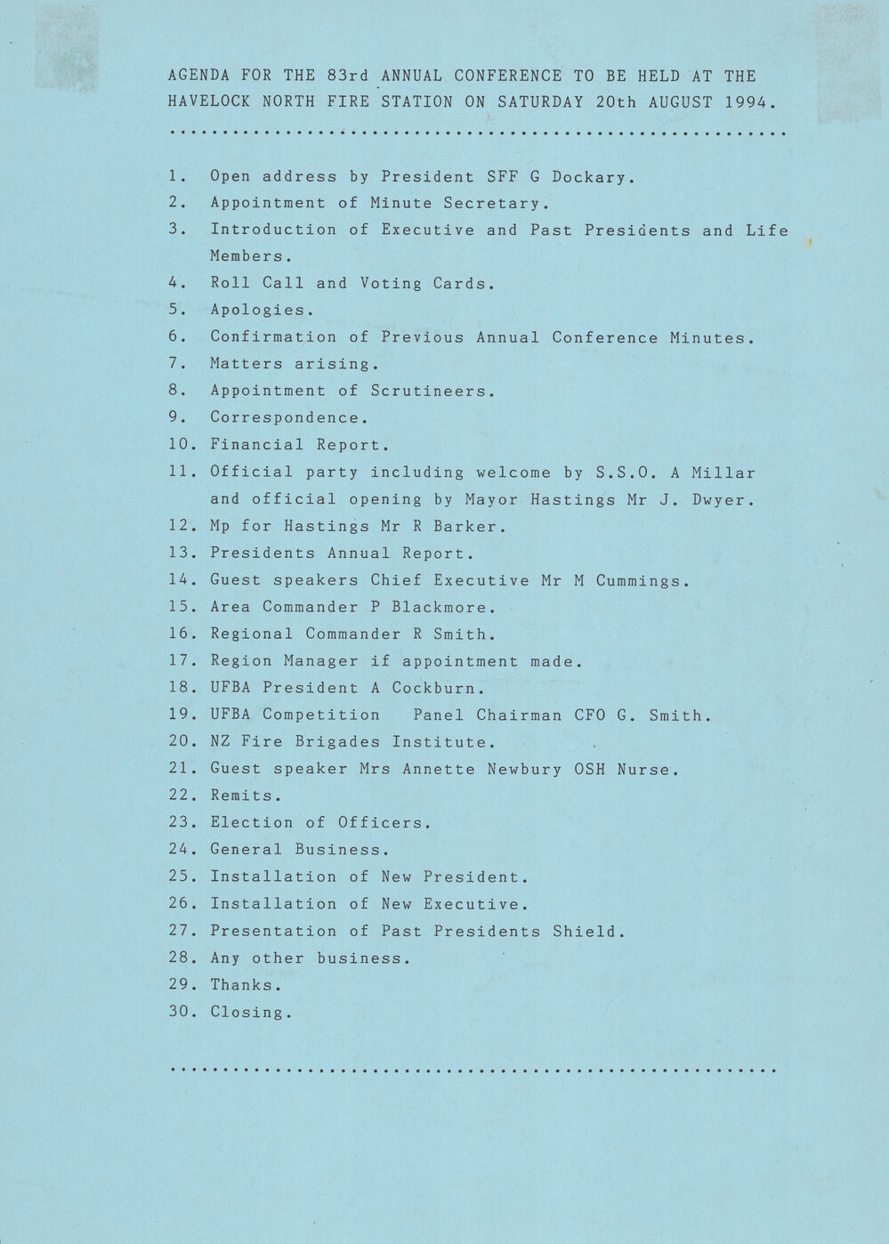 Agenda for 83rd Annual Conference