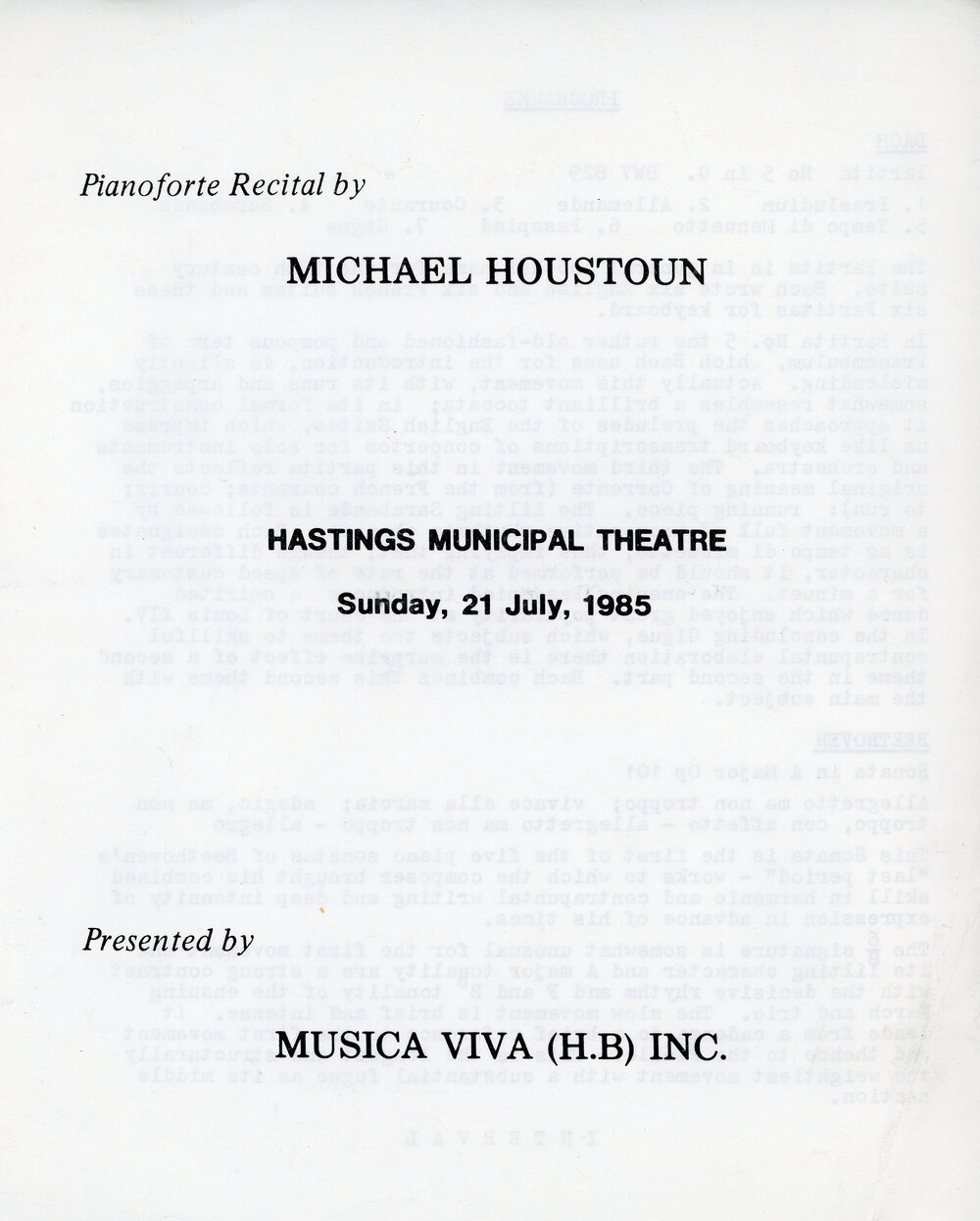 Michael Houstoun Recital Programme