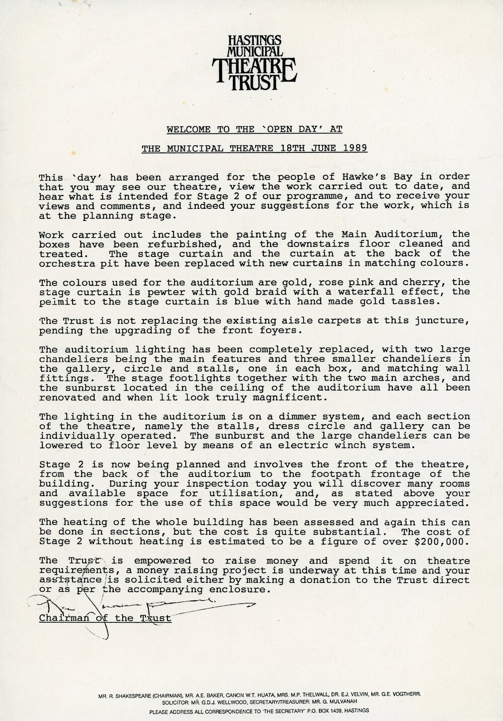 Municipal Theatre Open Day Letter