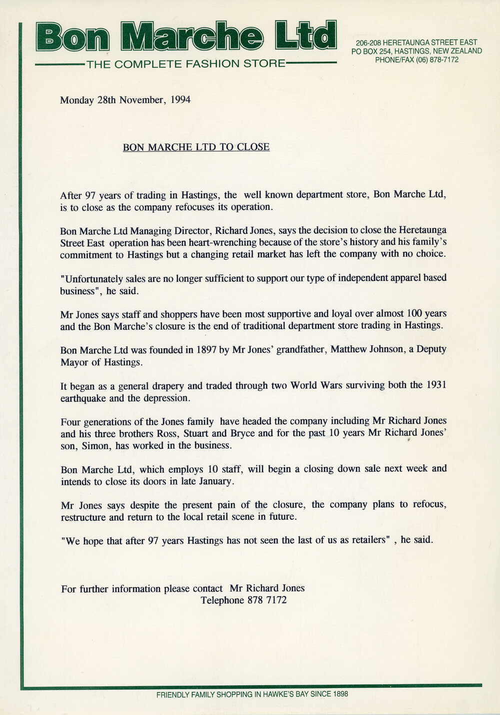 Bon Marche Ltd to Close