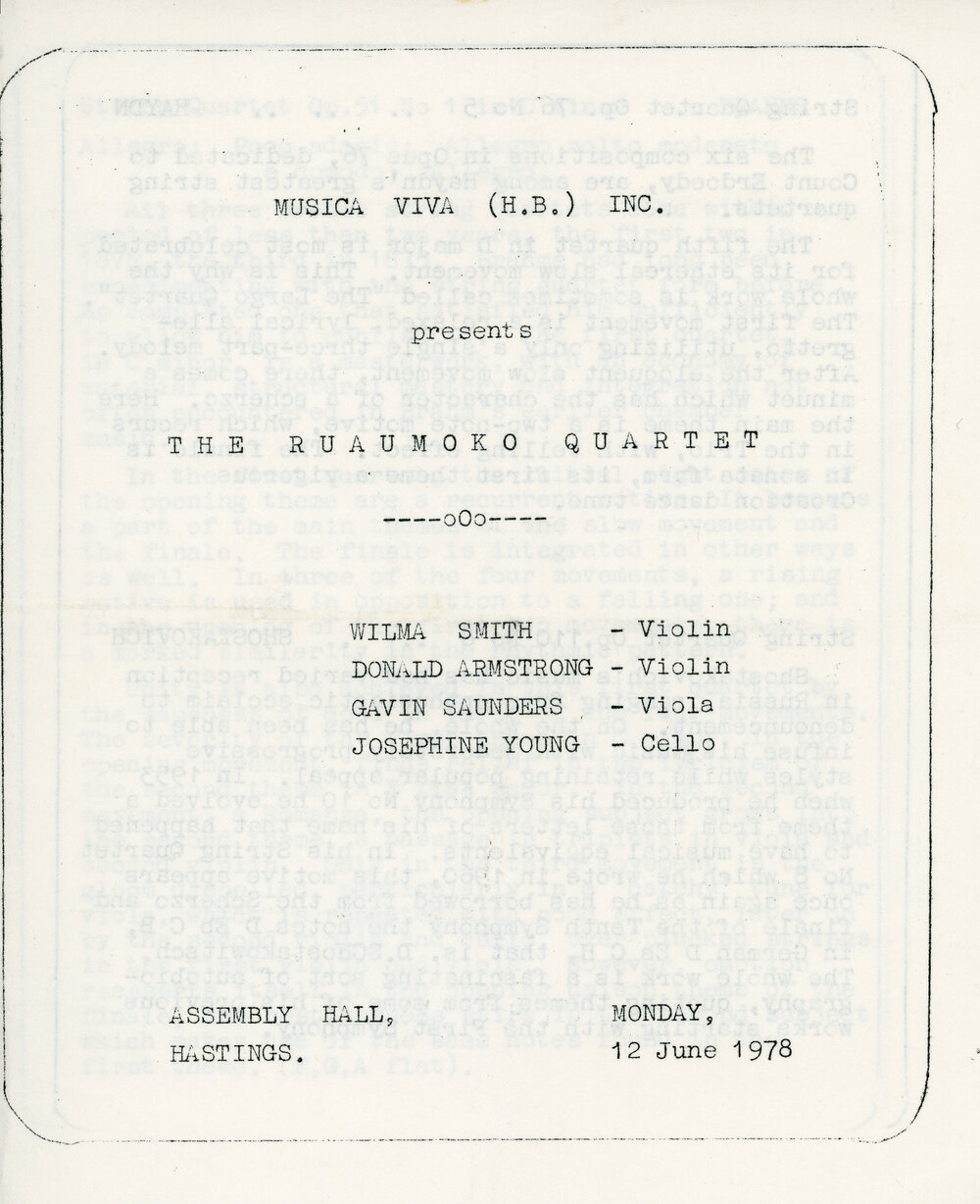 The Ruaumoko Quartet Concert Programme