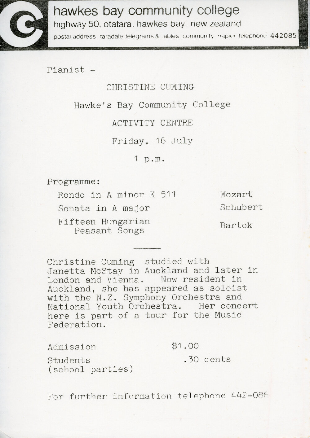 Christine Cuming Concert