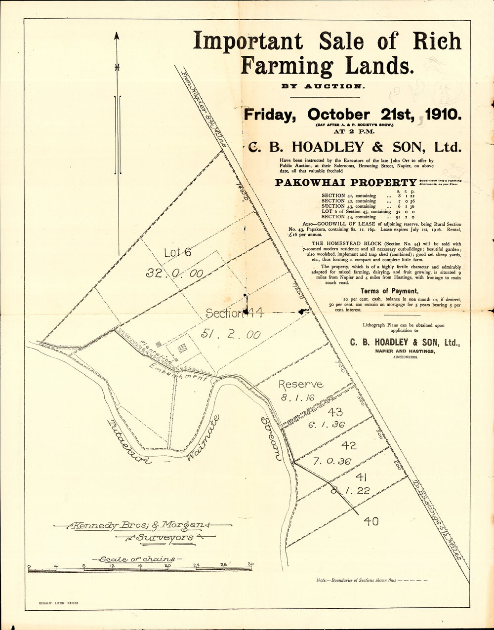 Plan of Pakowhai Farm Sections