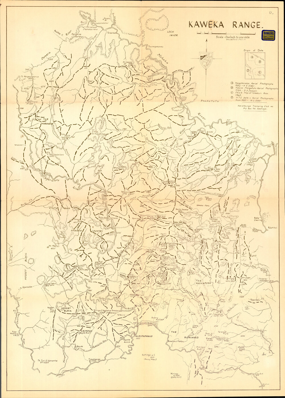 Map of Kaweka Range 1962