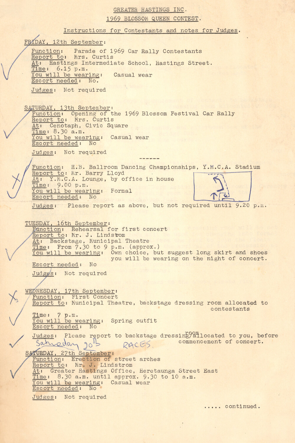 1969 Blossom Queen Contest Instructions