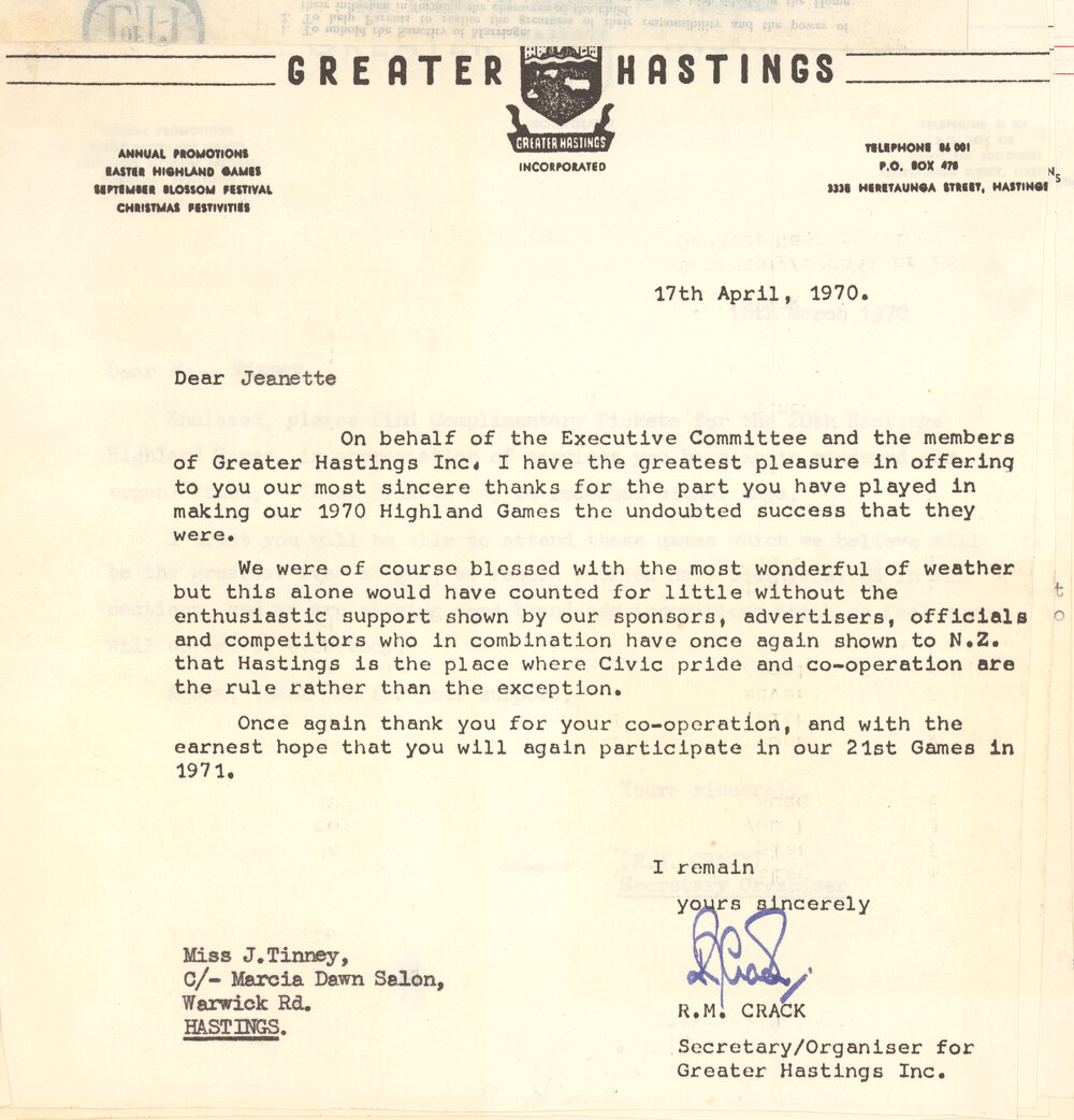 Highland Games Letters to Jeanette Tinney