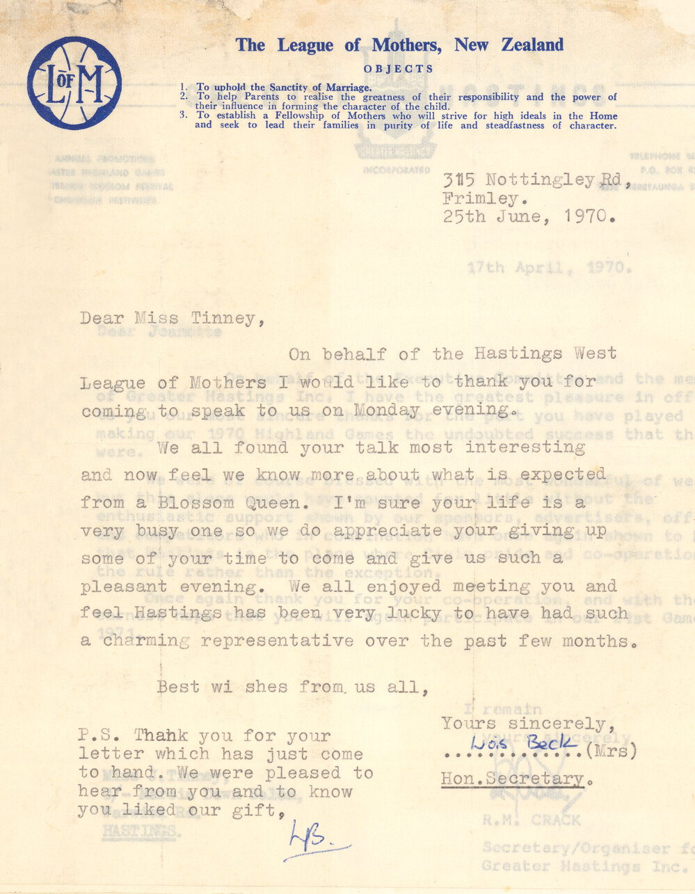 Letter from The League of Mothers 