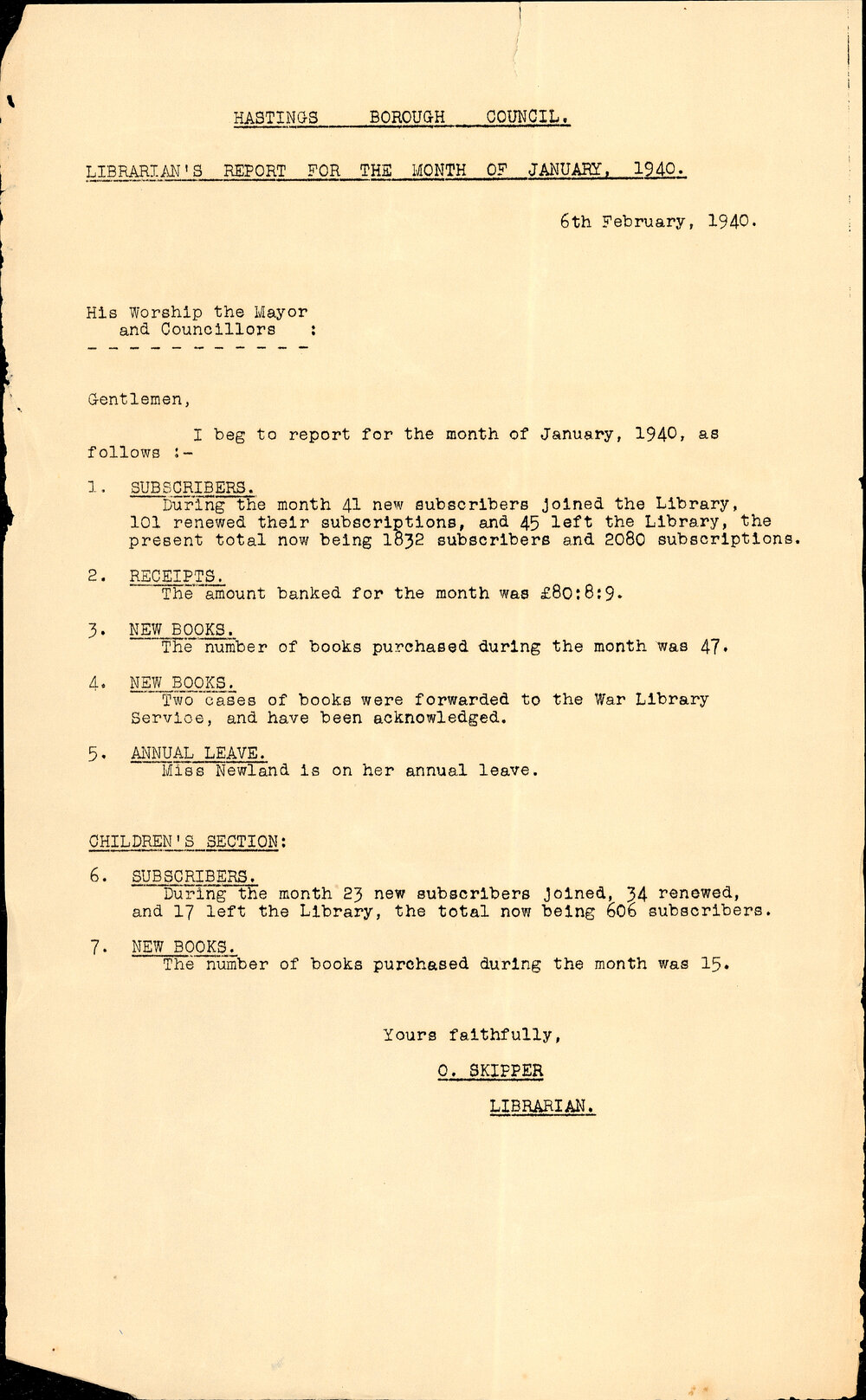 Hastings Borough Council Library Reports 1940