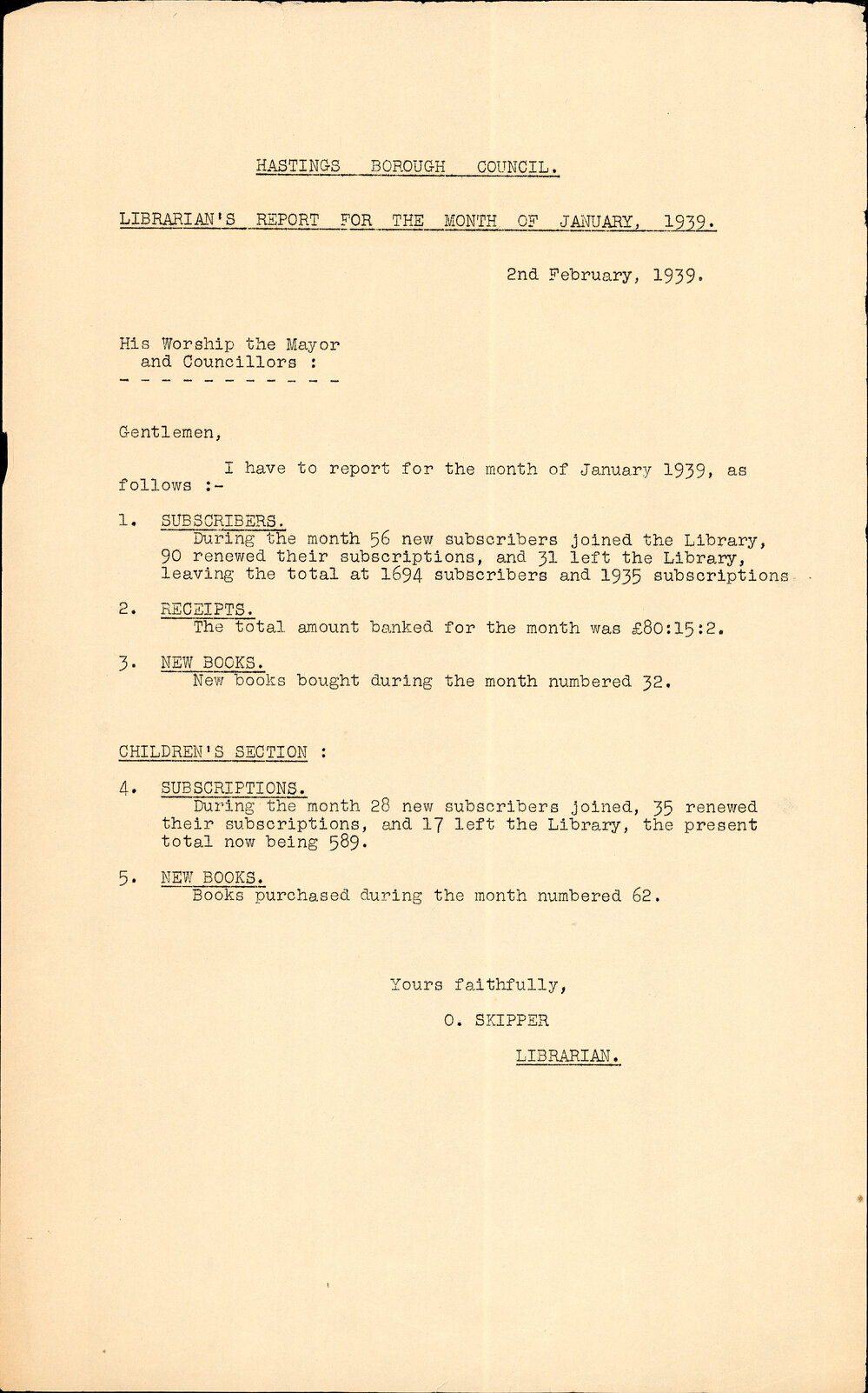 Hastings Borough Council Library Reports 1939