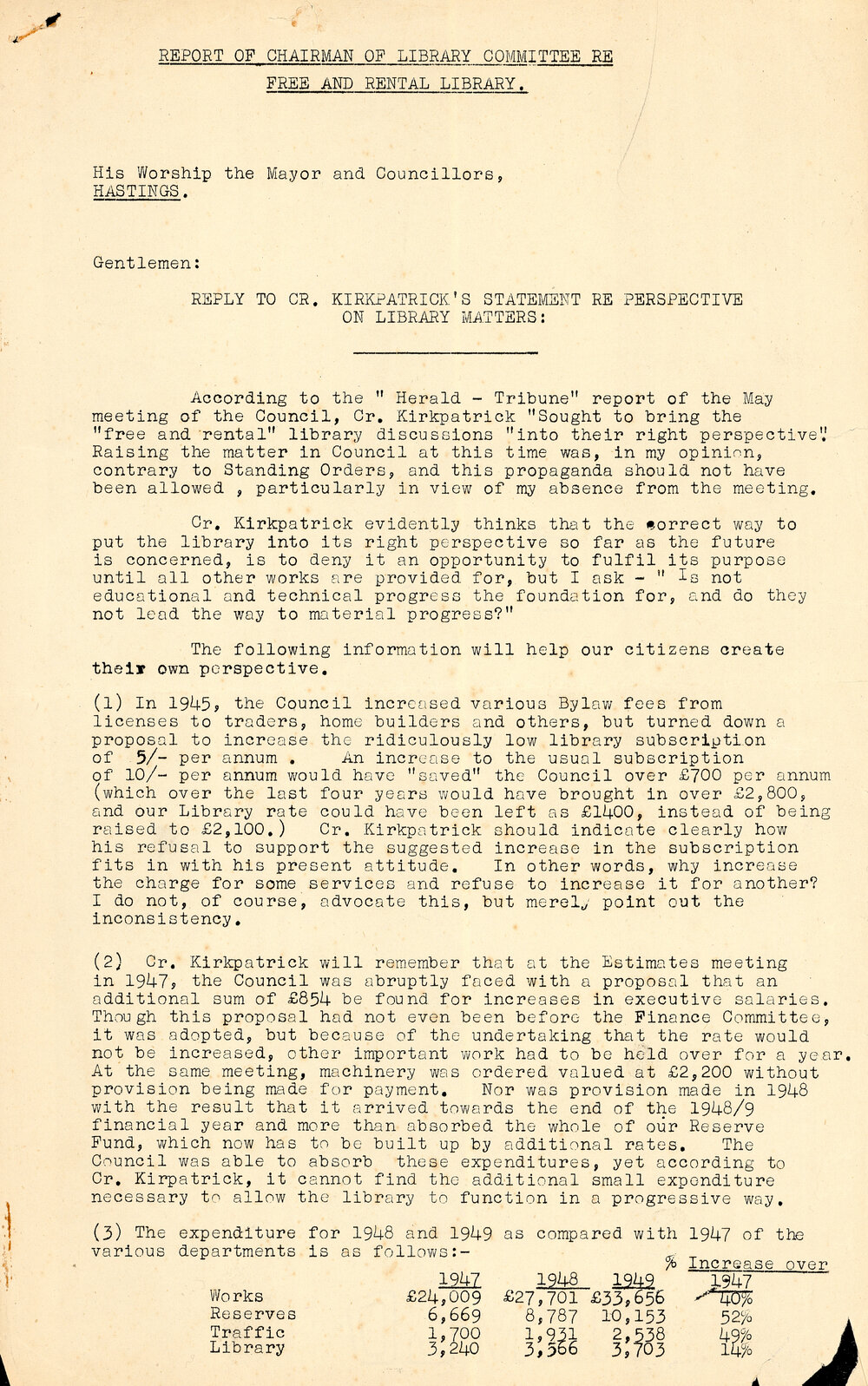 Chairman's Report: Free and Rental Library