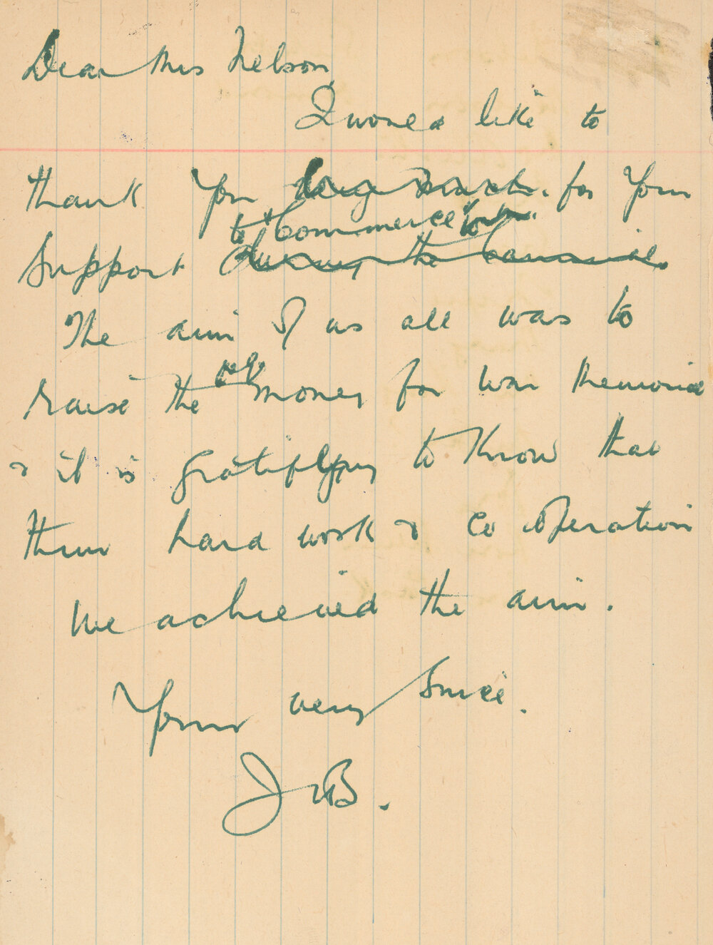 Thank-you Letter to Mrs Nelson