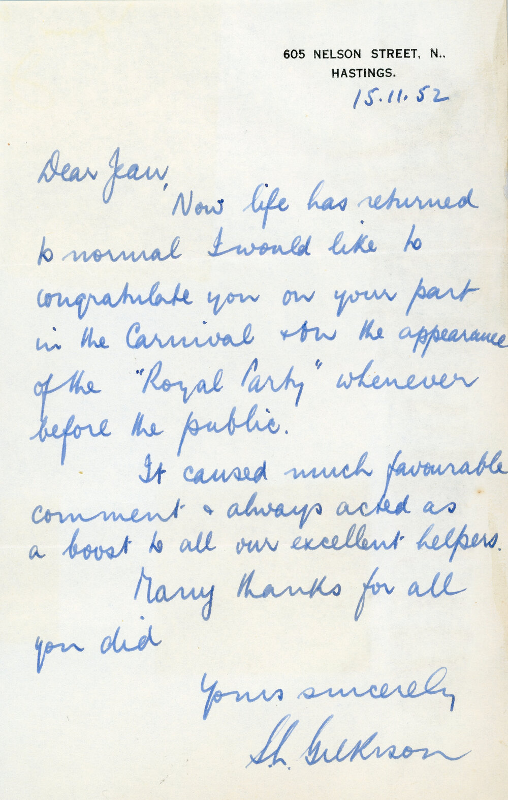 Letter to Jean Wright
