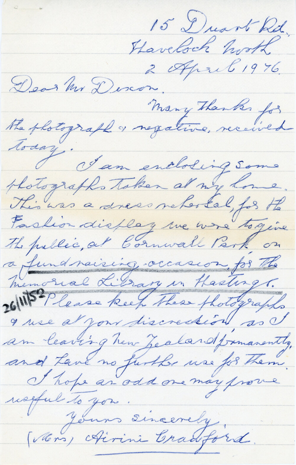 Letter from Airini Crawford to Mr Dixon