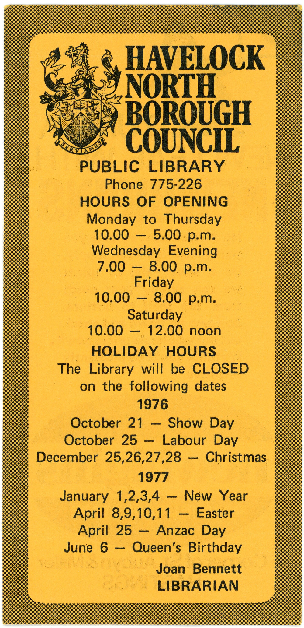 Havelock North Public Library Bookmark