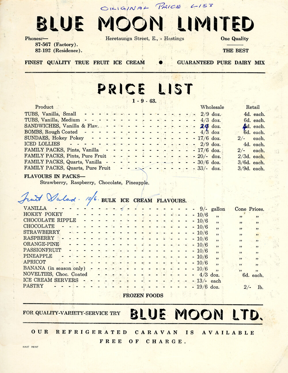 Blue Moon Price Lists