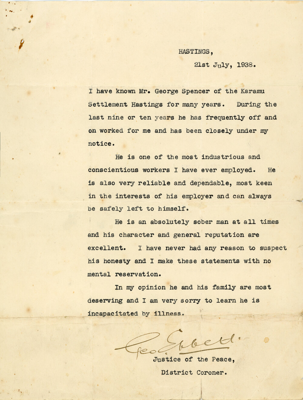 George Ebbett Letter