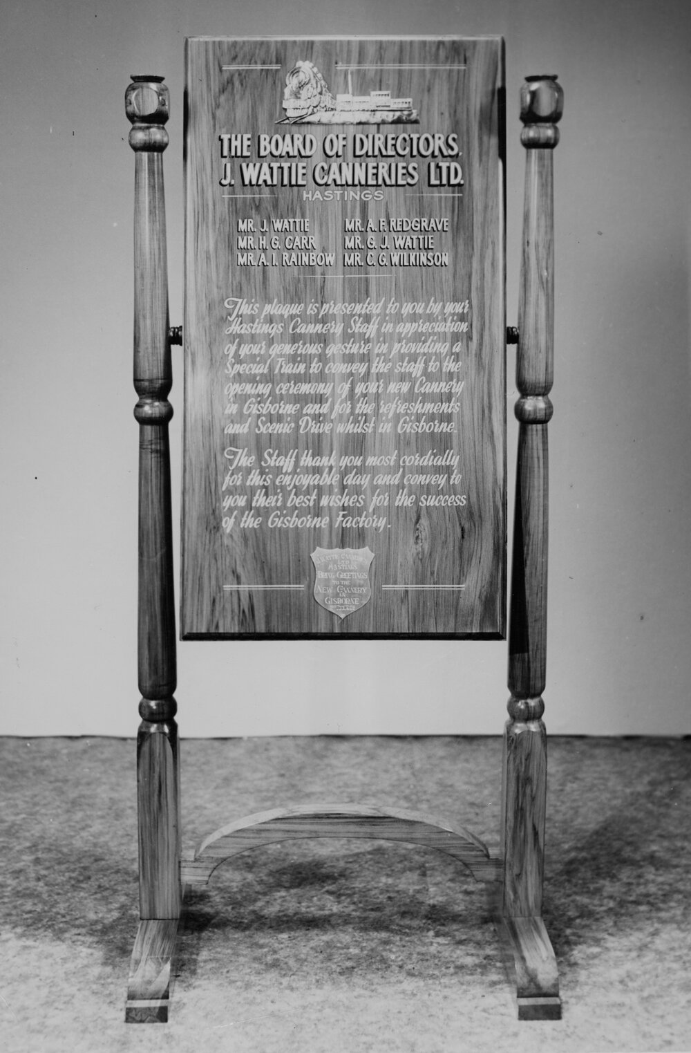 Wooden Plaque for Wattie's Gisborne