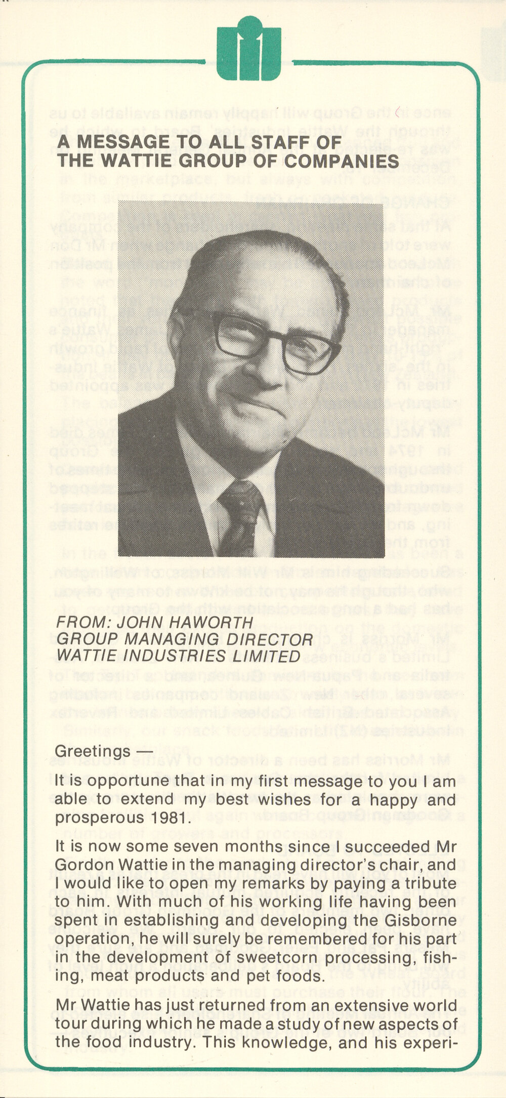 Wattie's Staff Message