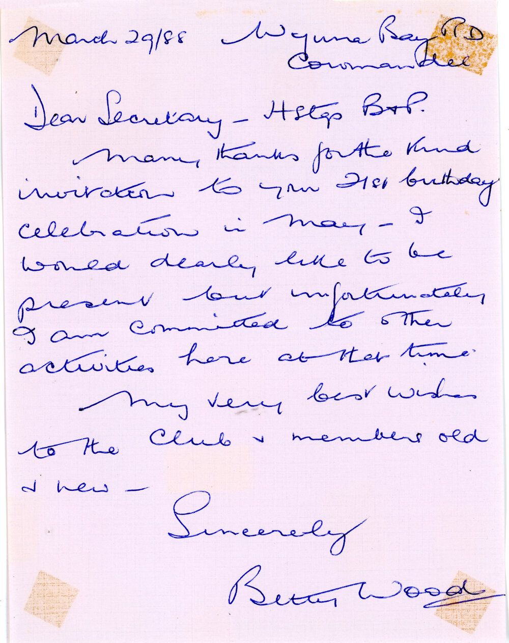 RSVP Letter to Hastings Club