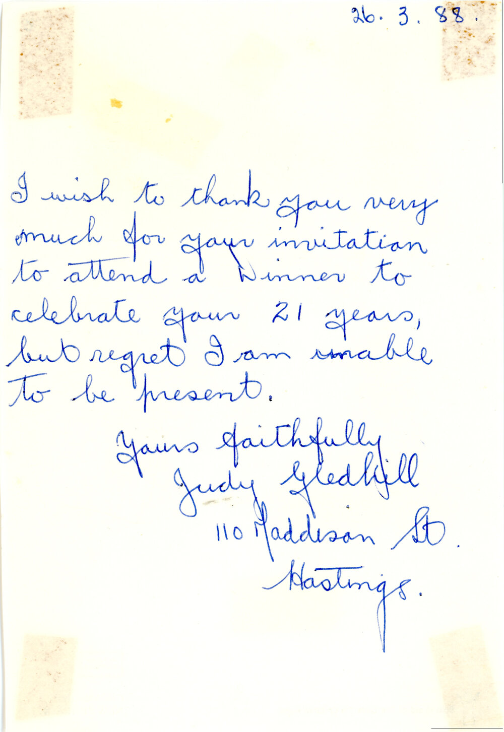RSVP Letter to Hastings Club