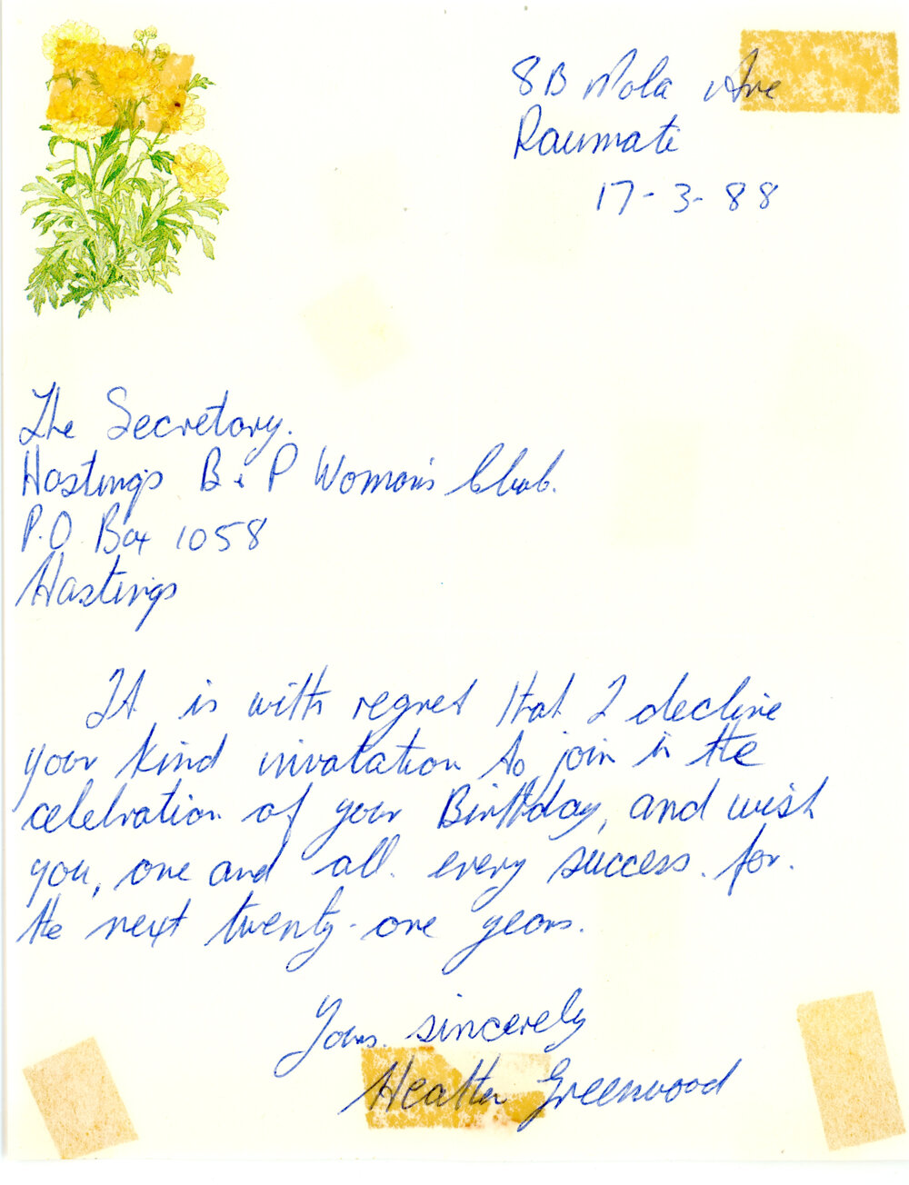 RSVP Letter to Hastings Club