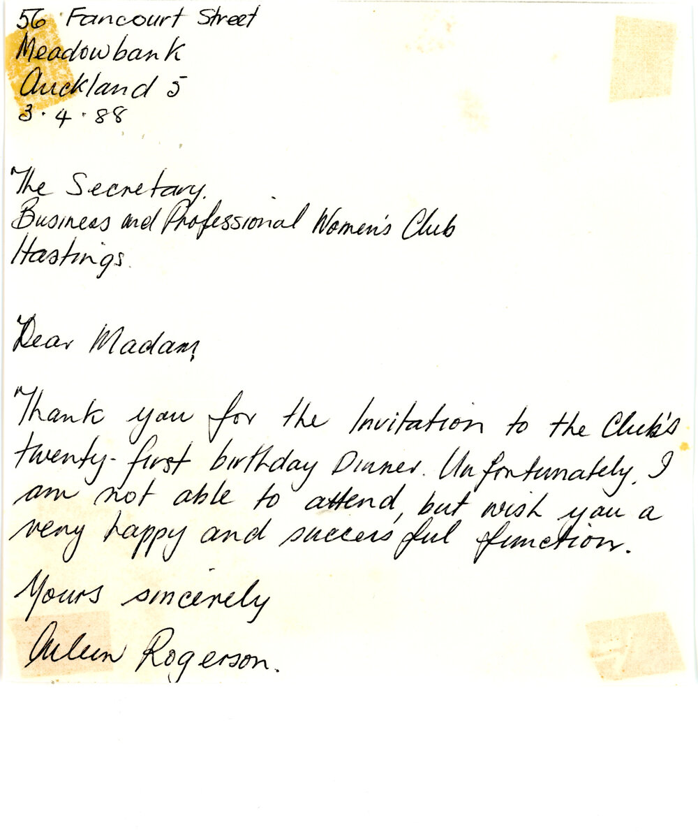 RSVP Letter to Hastings Club