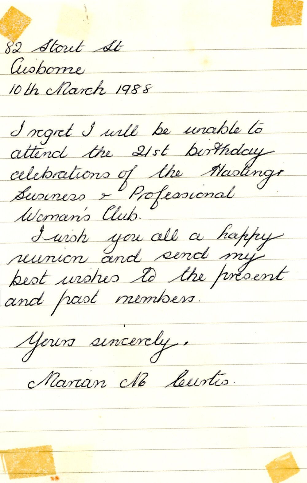 RSVP Letter to Hastings Club